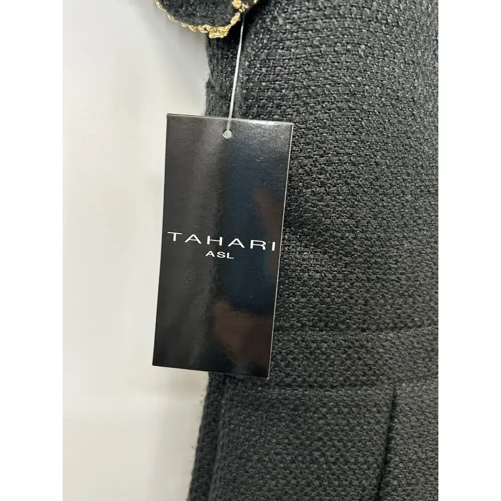 Tahari ASL Black Tweed Gold Detail Size 8 Dress Quiet Luxury Parisian Chic NWT - Picture 6 of 8